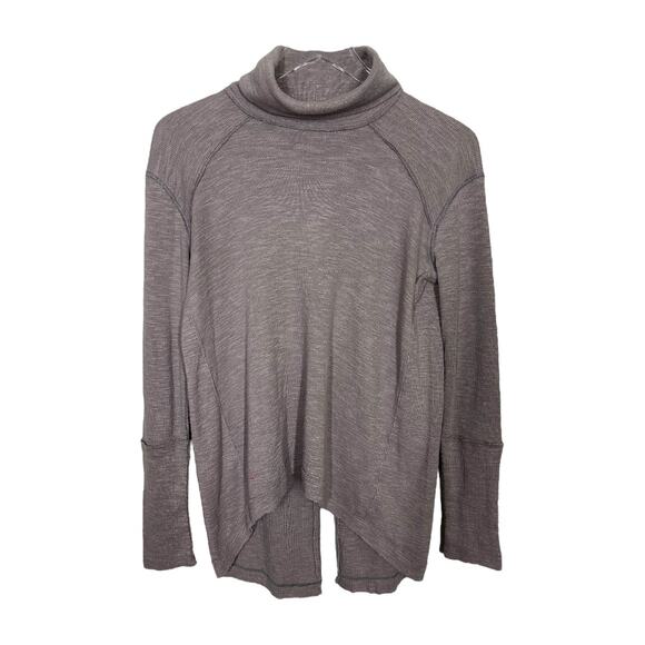 Free People Split Back Turtleneck Top XS Tan Boho Casual Basic Layer Taupe - Picture 2 of 5